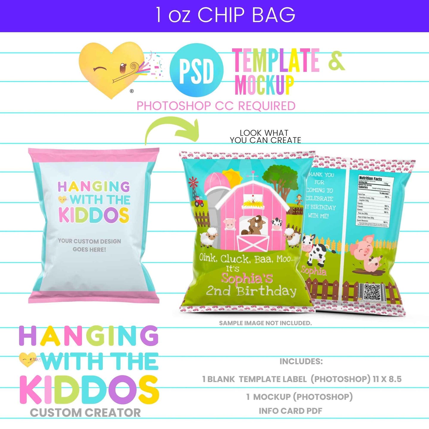 Custom Chip Bag Template and Mockup for Photoshop CC Hanging with the Kiddos