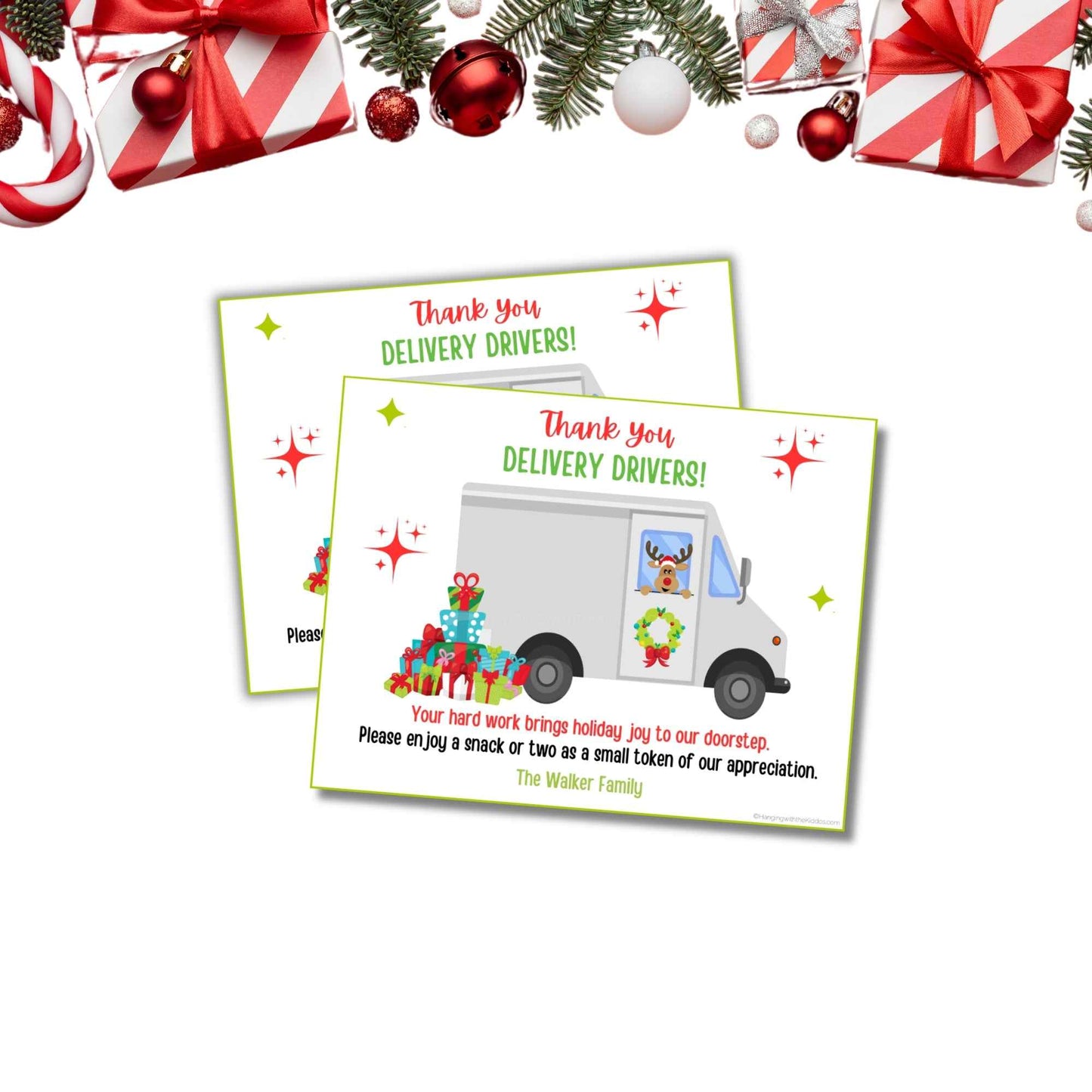 Delivery Driver Snack Sign – Printable Holiday Appreciation Sign Hanging with the Kiddos
