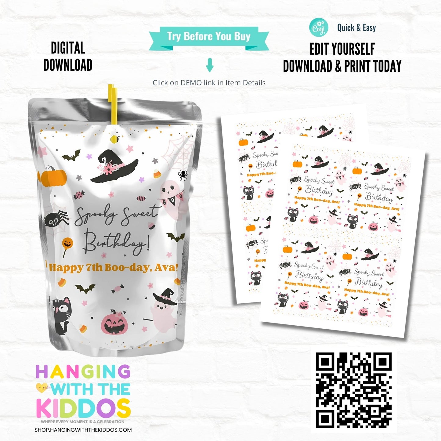 Spooky Party Juice Pouch Labels | Editable Printable