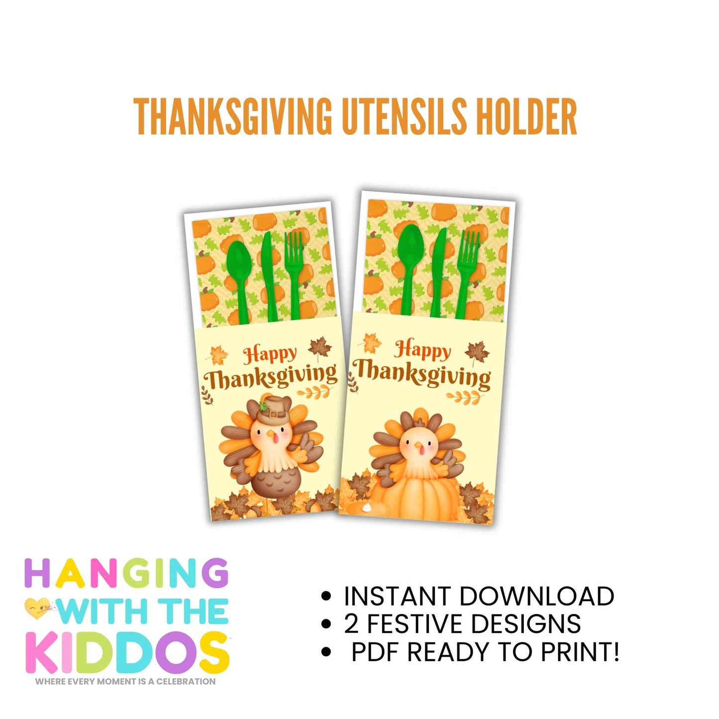 Thanksgiving Utensils Holder - Printable Cutlery Organizer | Thanksgiving Decor Hanging with the Kiddos