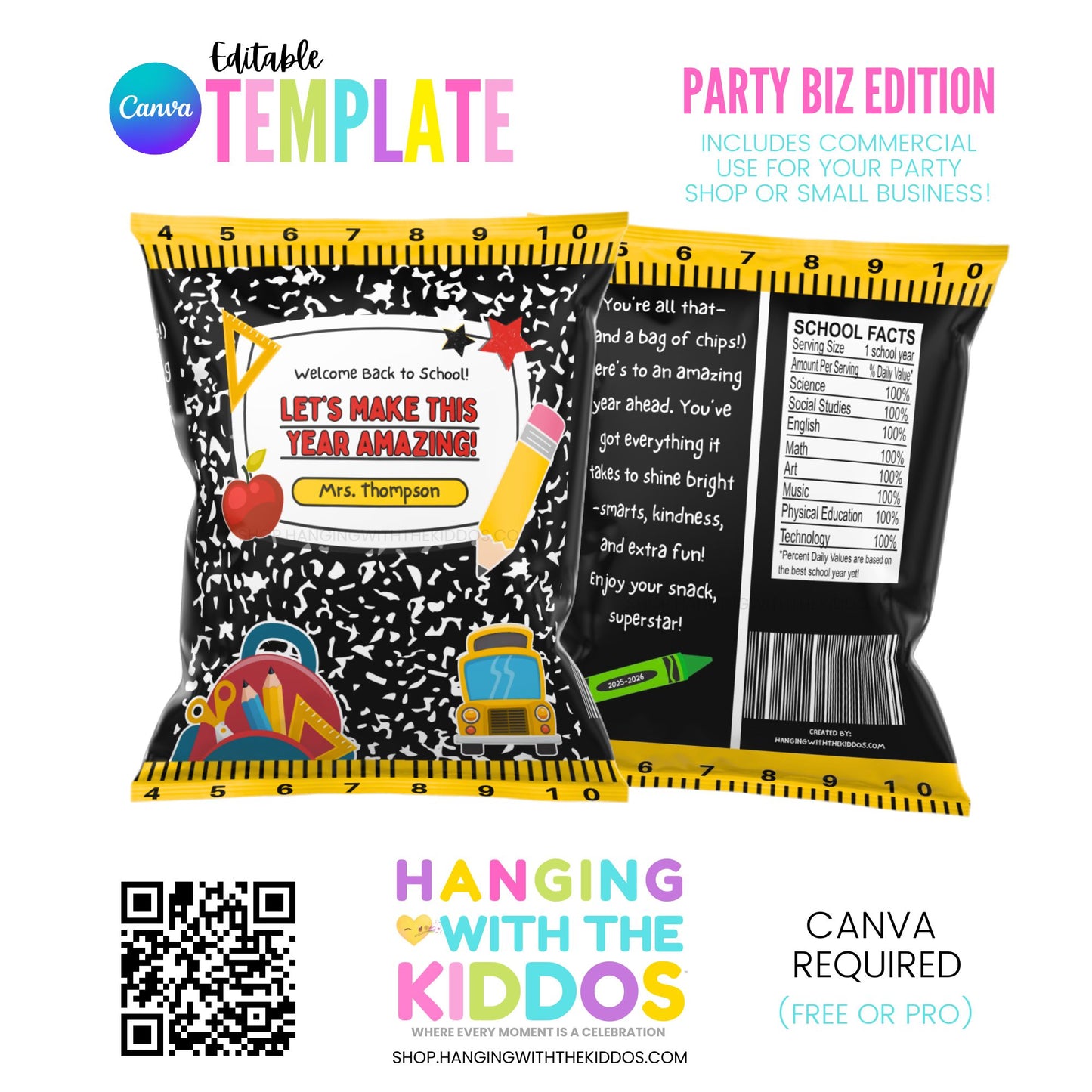 Back to School Label Bundle | Editable Canva Templates | Commercial Use | PartyBiz Pro