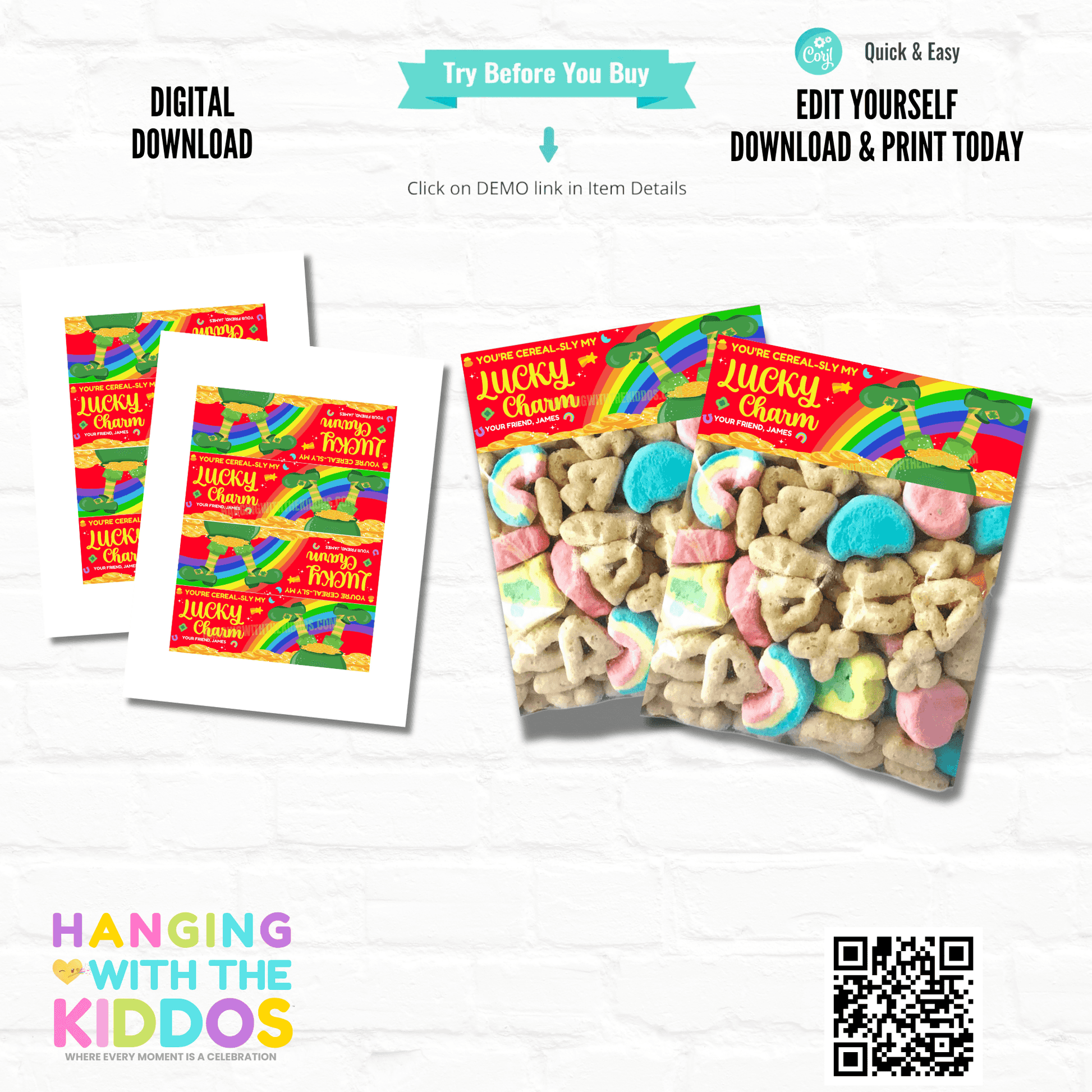 Lucky Charm Treat Bag Topper Template for DIY Printable Favor Hanging with the Kiddos