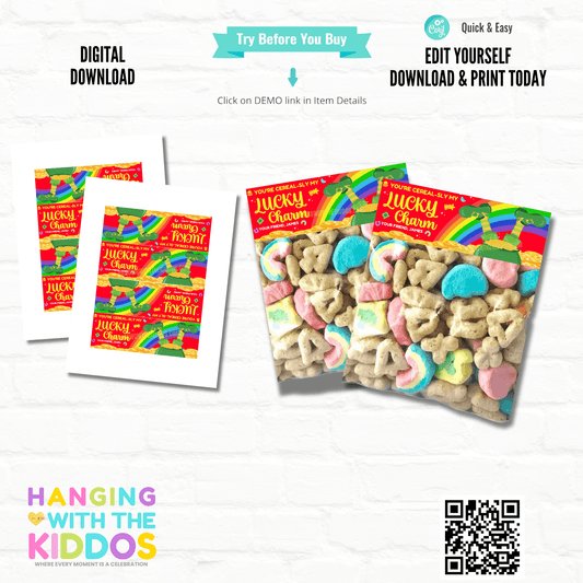 Lucky Charm Treat Bag Topper Template for DIY Printable Favor Hanging with the Kiddos