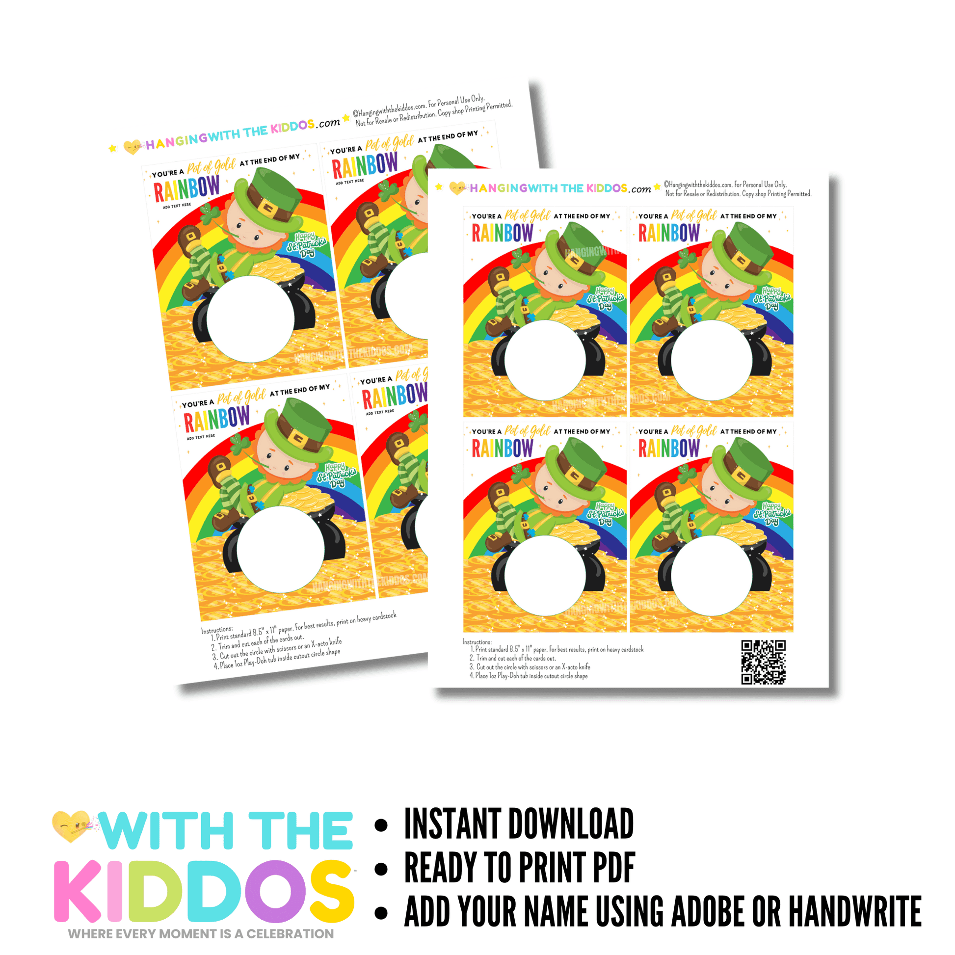 DIY St. Patrick’s Day Play-Doh Card Holder Template with Rainbow Design Hanging with the Kiddos