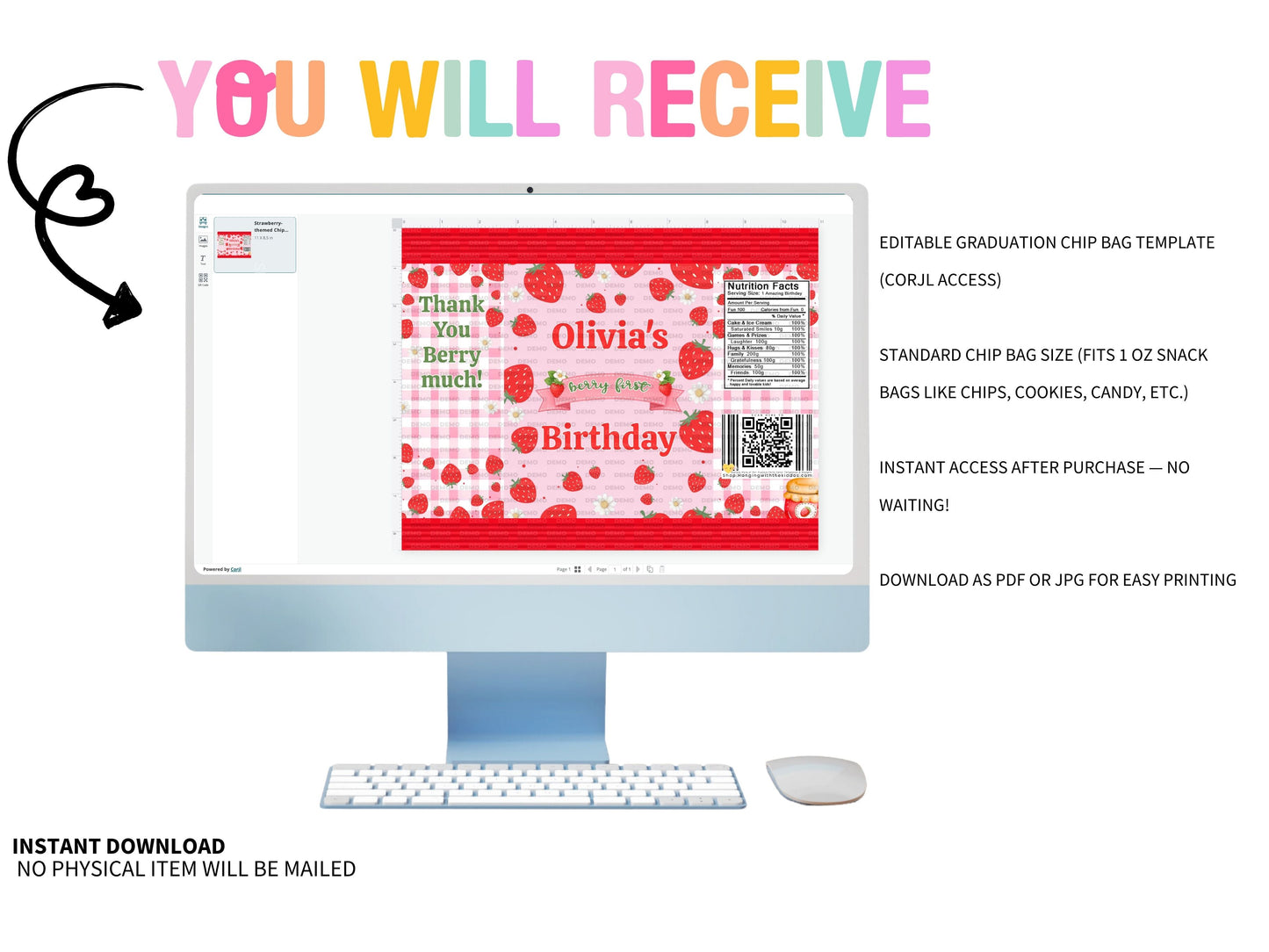 Berry First Birthday Chip Bag Template