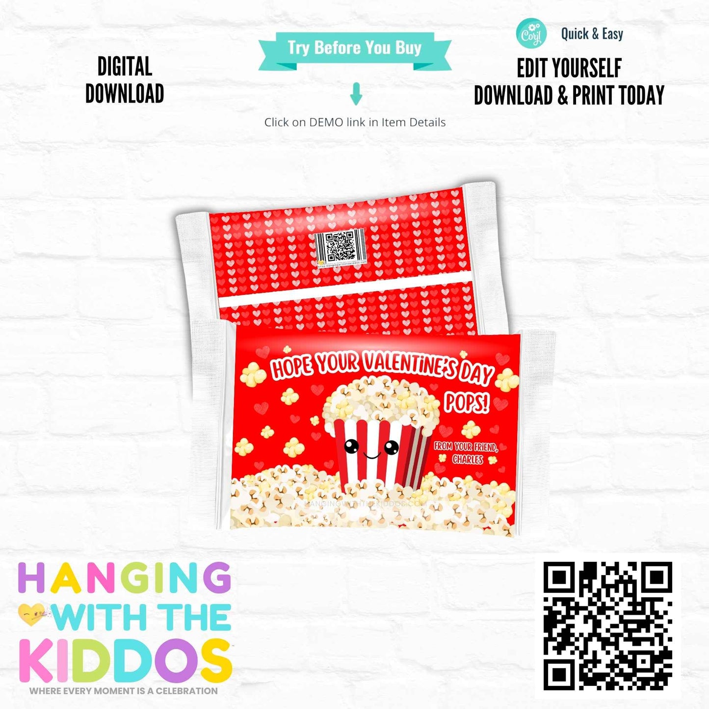 Valentine’s Day Popcorn Bag Wrapper Template Hanging with the Kiddos