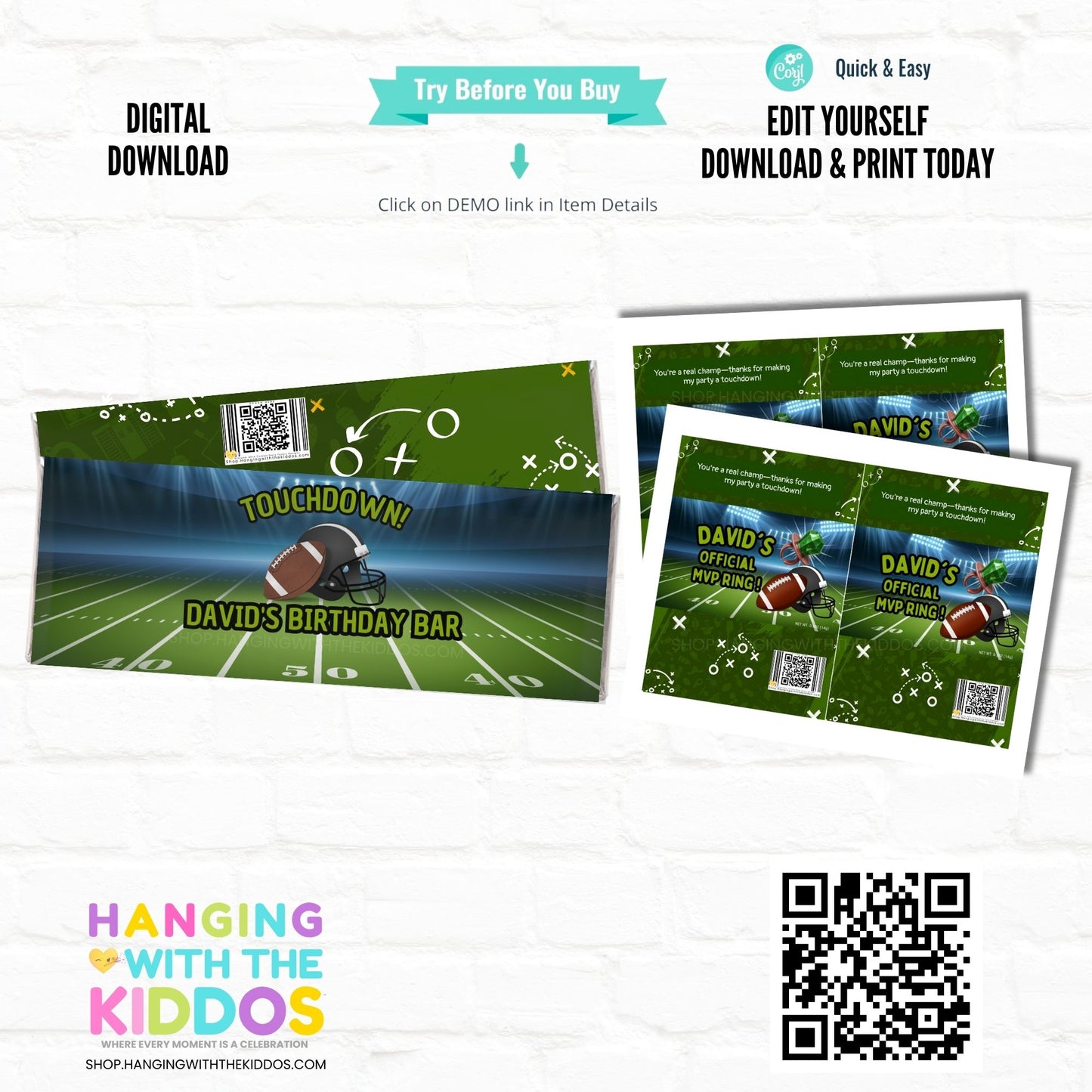 Editable Football Candy Bar Wrapper Printable
