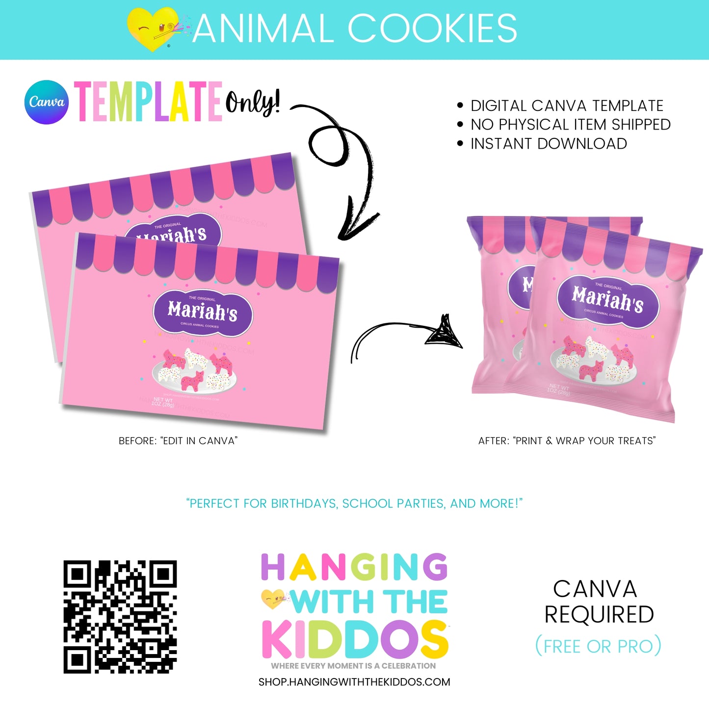 Animal Cookies Treat Bag Wrapper-Canva Template