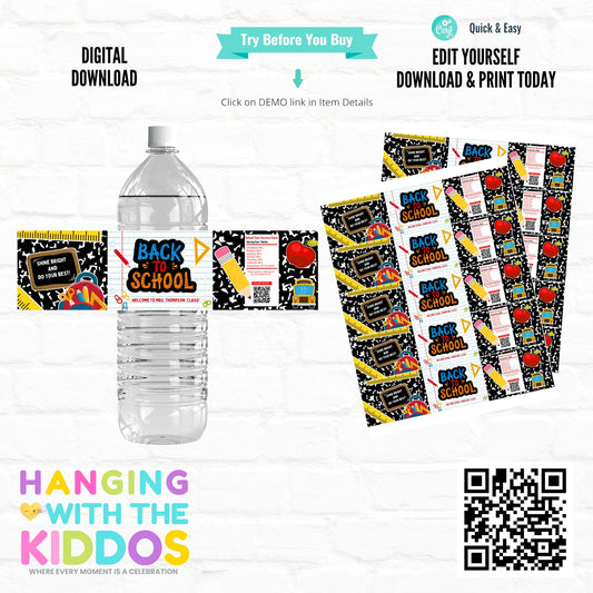 Back to School Water Bottle Label Printable