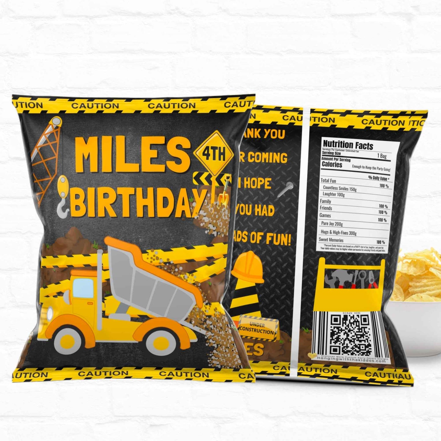 Construction Birthday Party Favors Personalized Chip Bags|Printable File