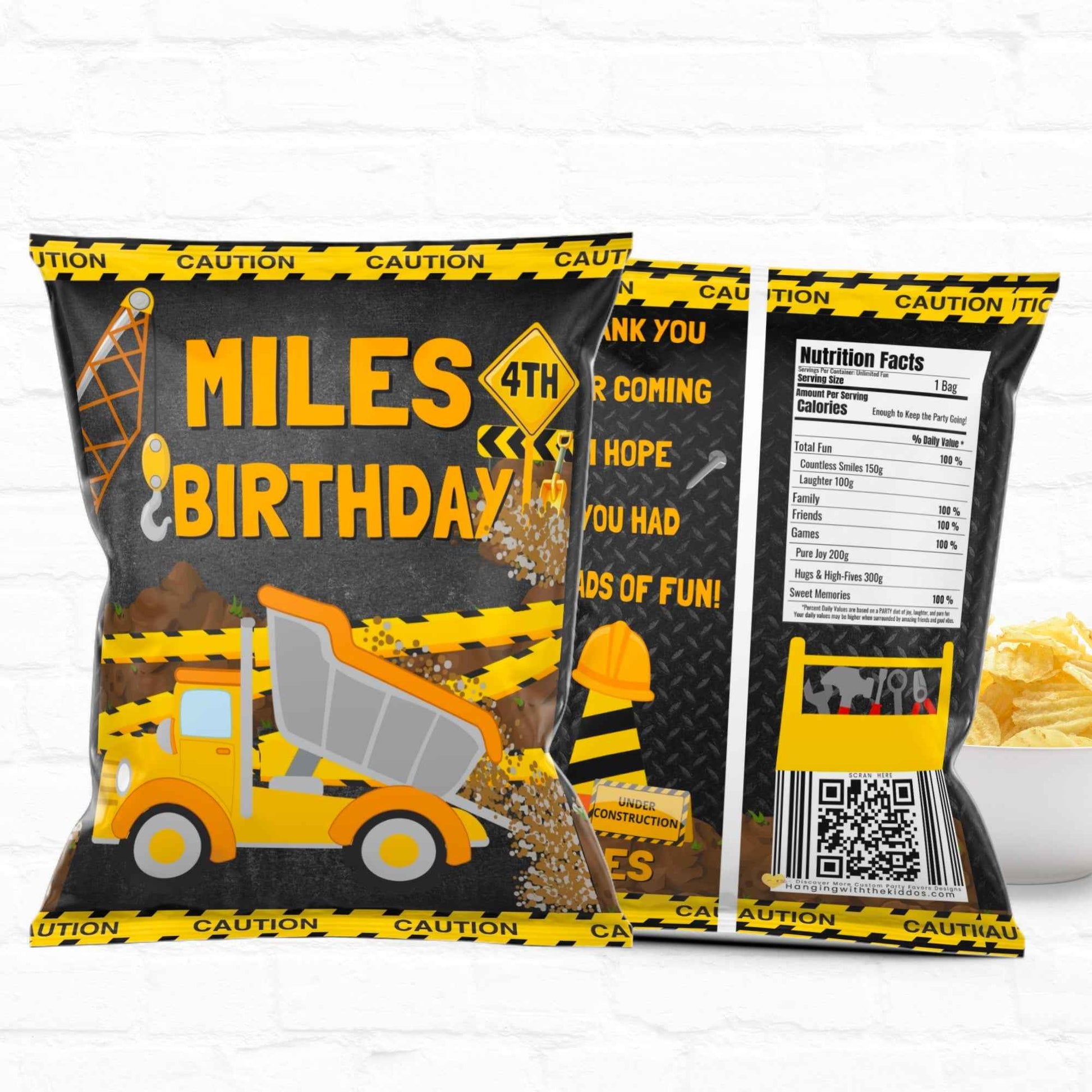 Construction Birthday Party Favors Personalized Chip Bags|Printable File