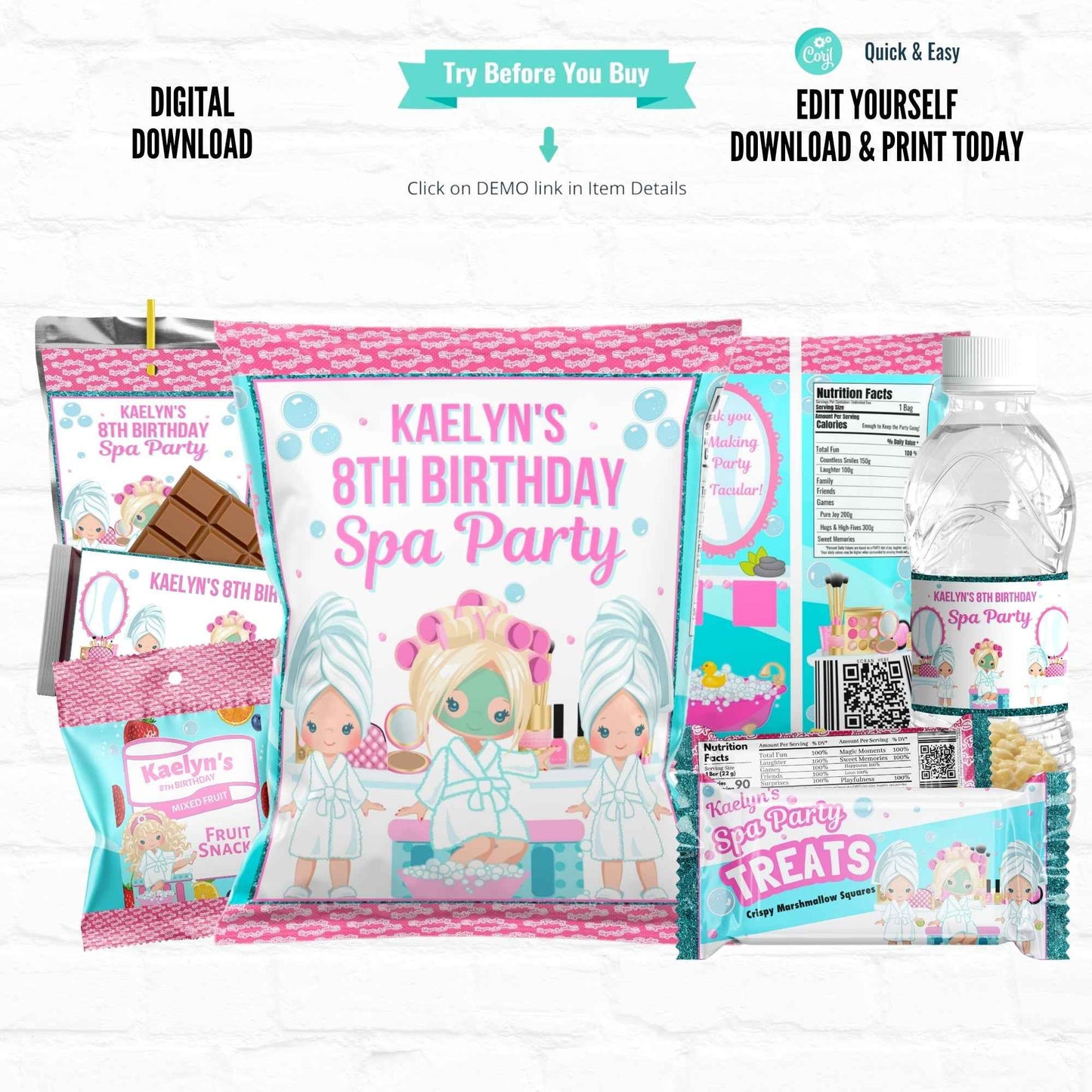 Elegant Spa Party Favors: Customizable Digital Label Set Hanging with the Kiddos