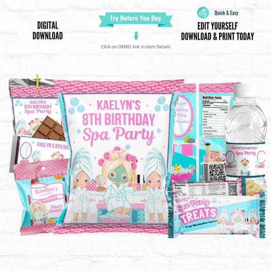 Elegant Spa Party Favors: Customizable Digital Label Set Hanging with the Kiddos