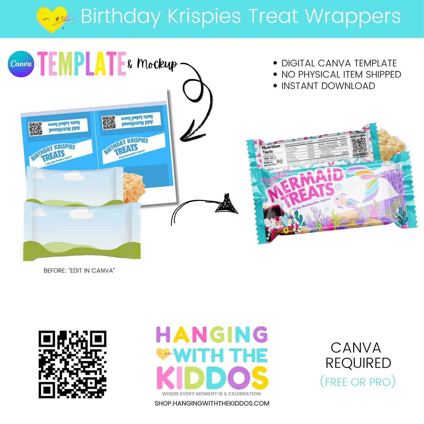 Birthday Krispies Treat Wrappers - Customizable Canva Template & Mockup