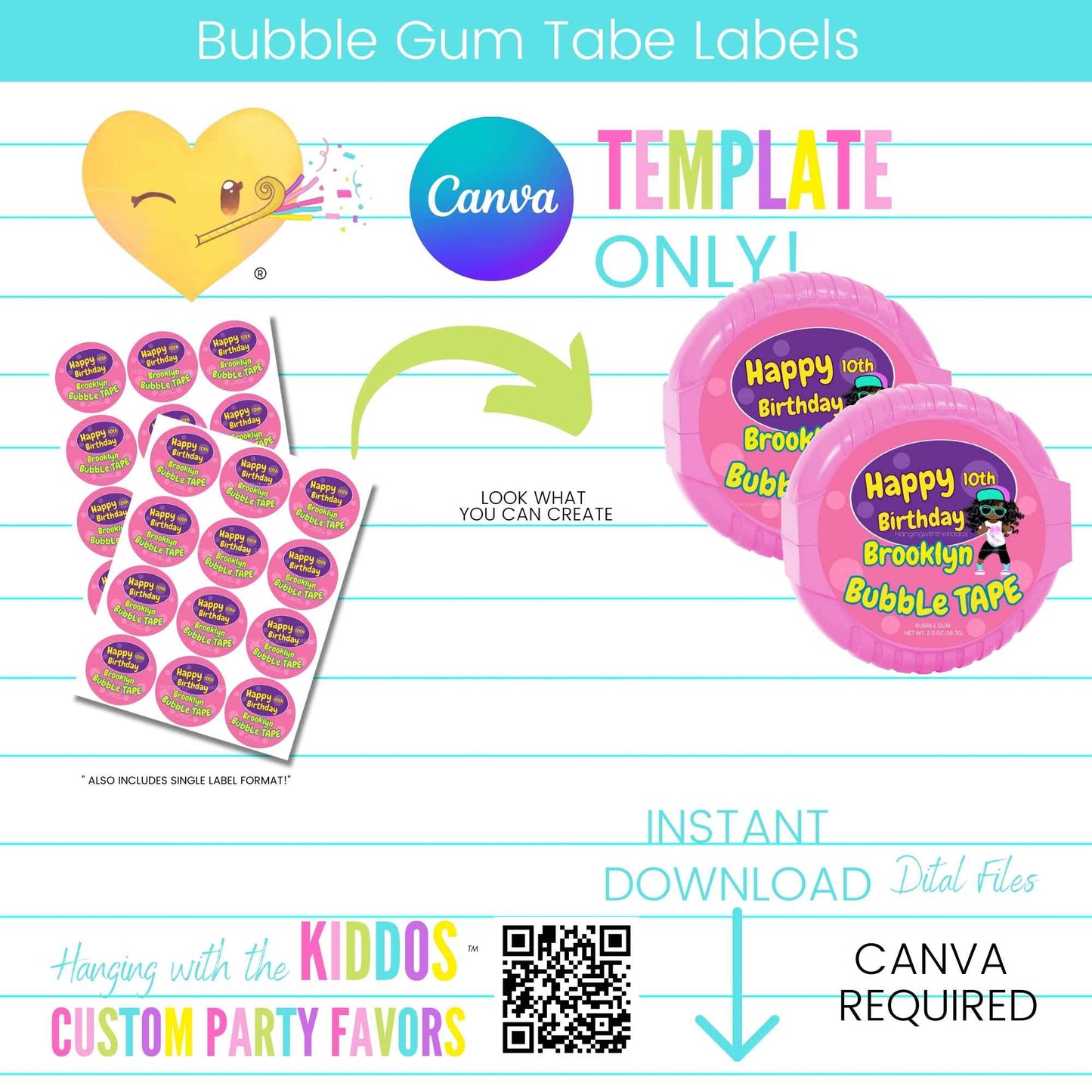 Bubble Gum Tape Template