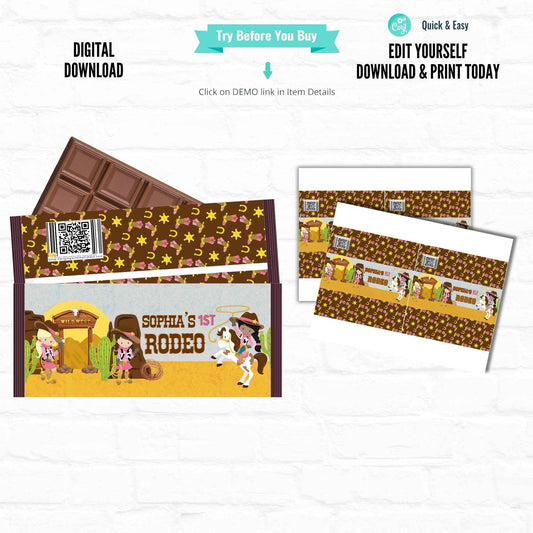 Western Cowgirl Personalized Chocolate Candy Bar Wrappers| Printable File Hanging with the Kiddos