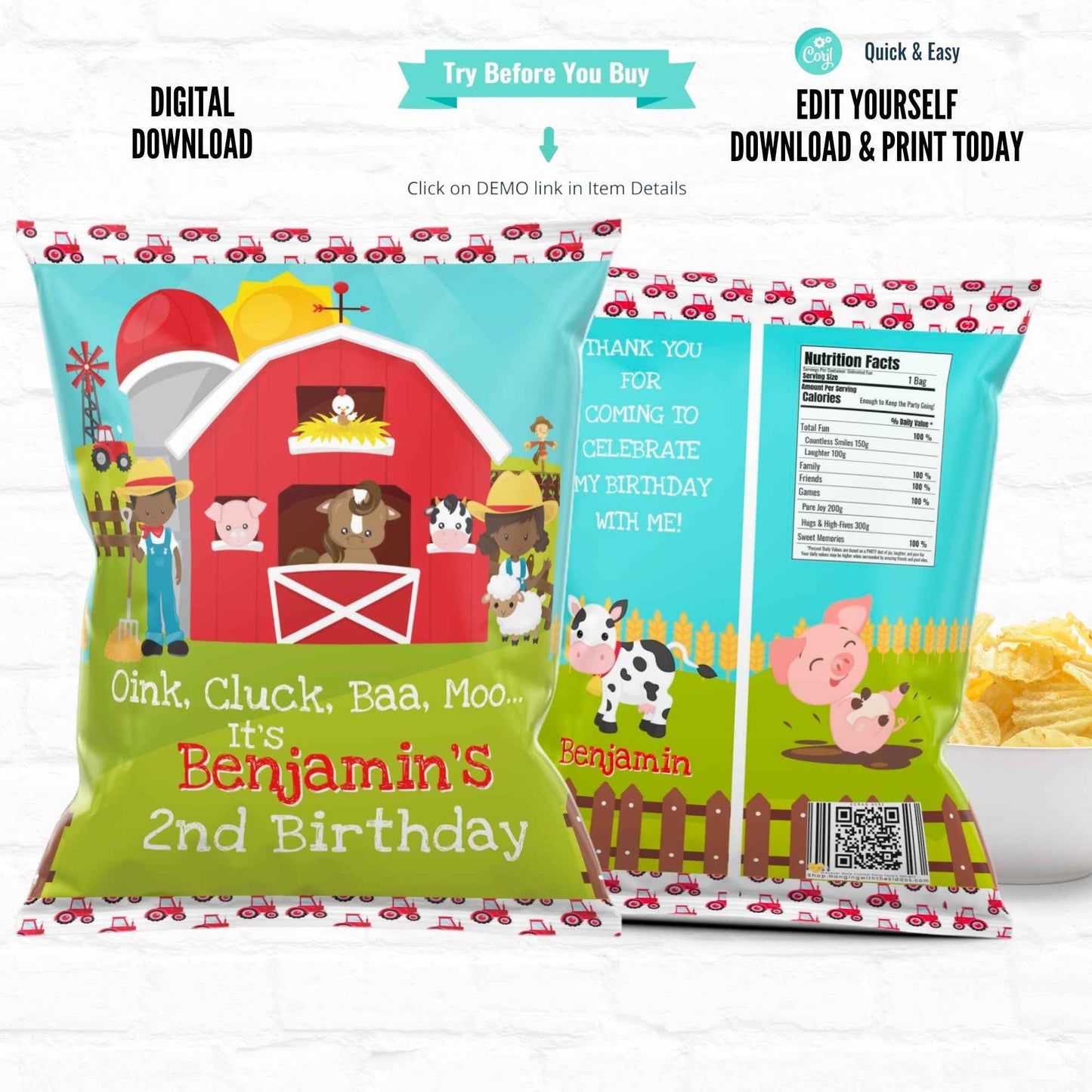 Barnyard Farm Birthday Personalized Chip Bags|Printable File 02
