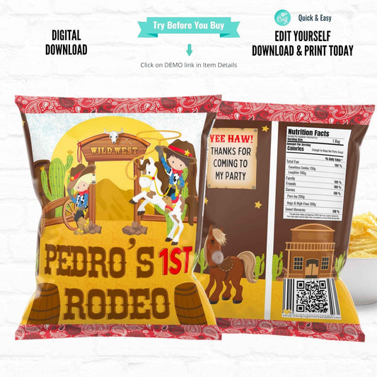 Western Cowboy Personalized Chip Bags|Printable File 03