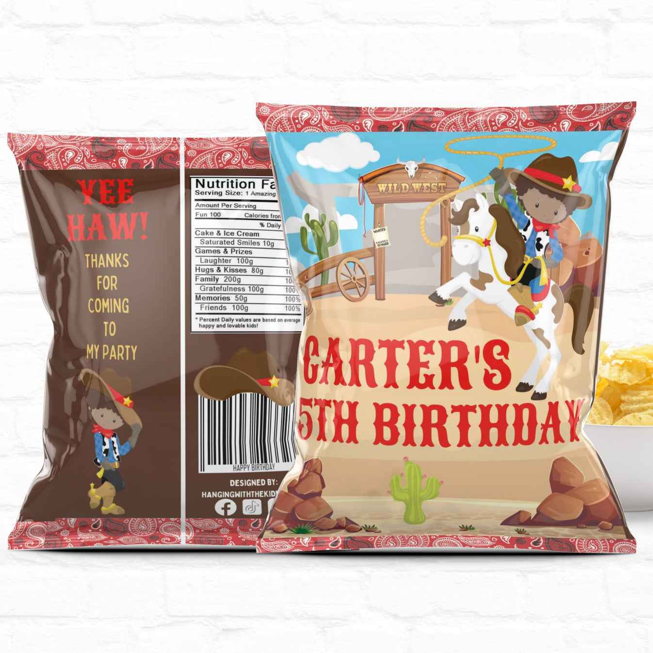 Cowboy Birthday Custom Party Favor Treat Bags|Chip Bags Hanging with the Kiddos