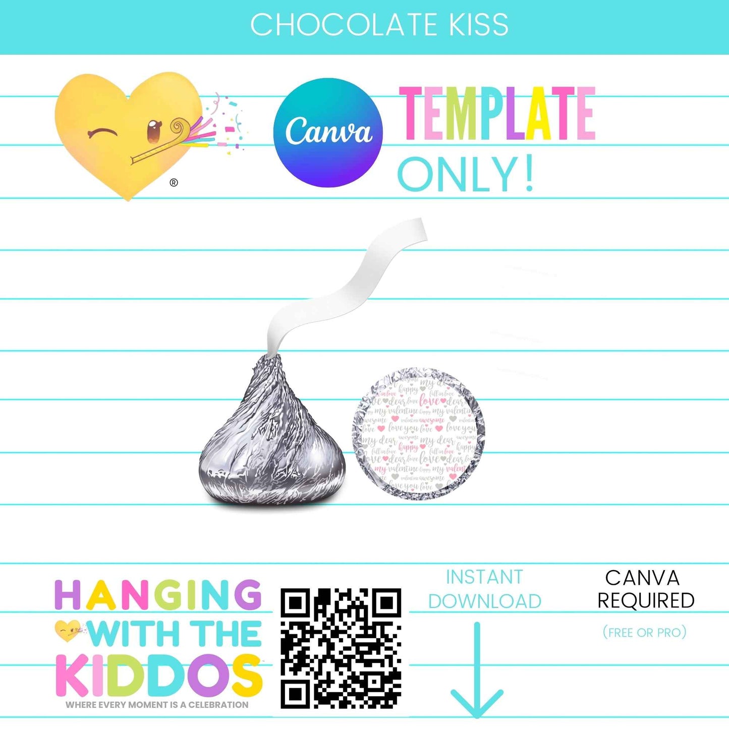 Mini Candy Labels Template for chocolate kisses, customizable in Canva. Ideal for party favors at weddings, baby showers, and events.