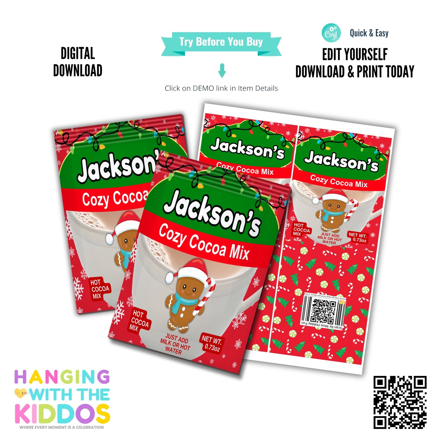 Editable Christmas Hot Cocoa Packet Wrapper Template