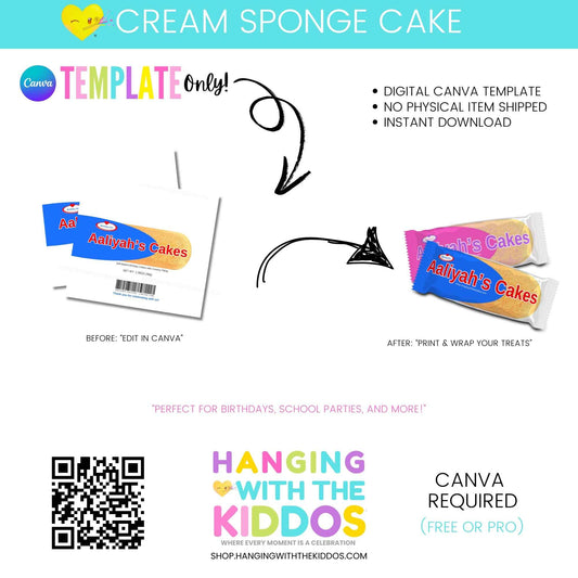Cream Sponge Cake Wrapper - Editable Template for Canva. Customize and print to wrap sponge cakes for birthdays, school parties, or bake sales.
