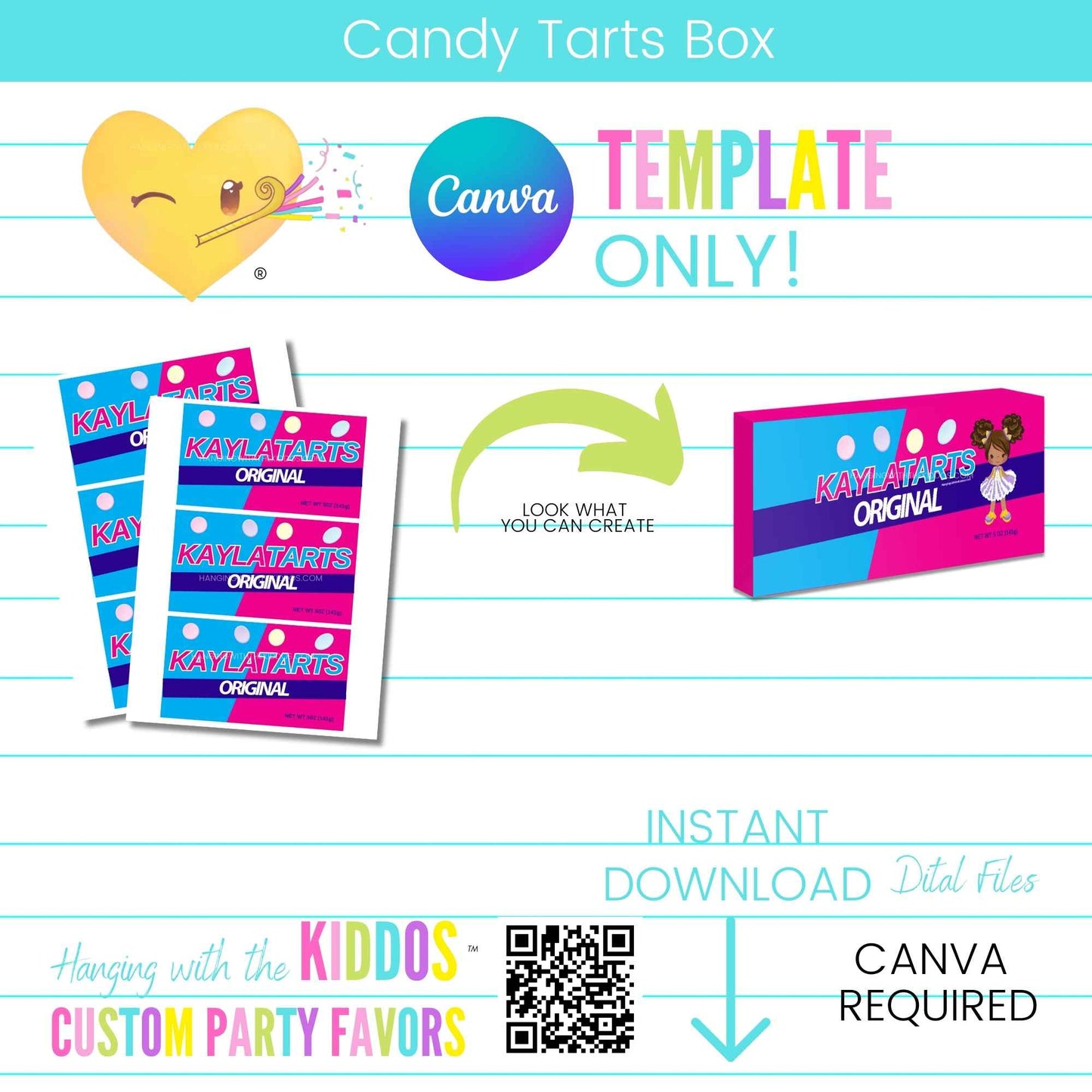 Candy Tarts Box Canva Template for Party Favors Hanging with the Kiddos