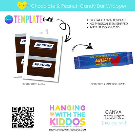 Chocolate Candy Bar Wrapper Template – Editable Canva Design for 1.86 oz Bars