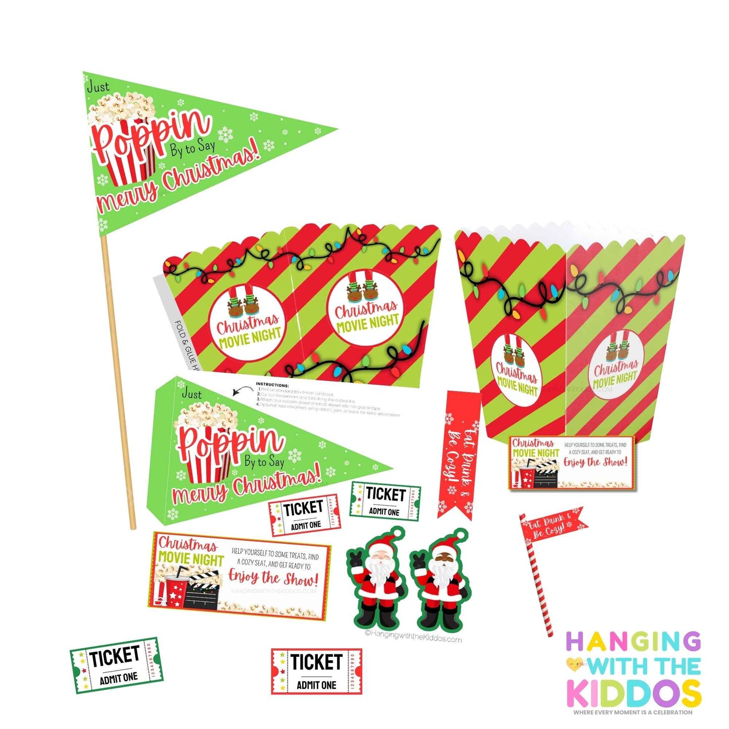 Christmas Movie Night Popcorn Box Printable Set Hanging with the Kiddos