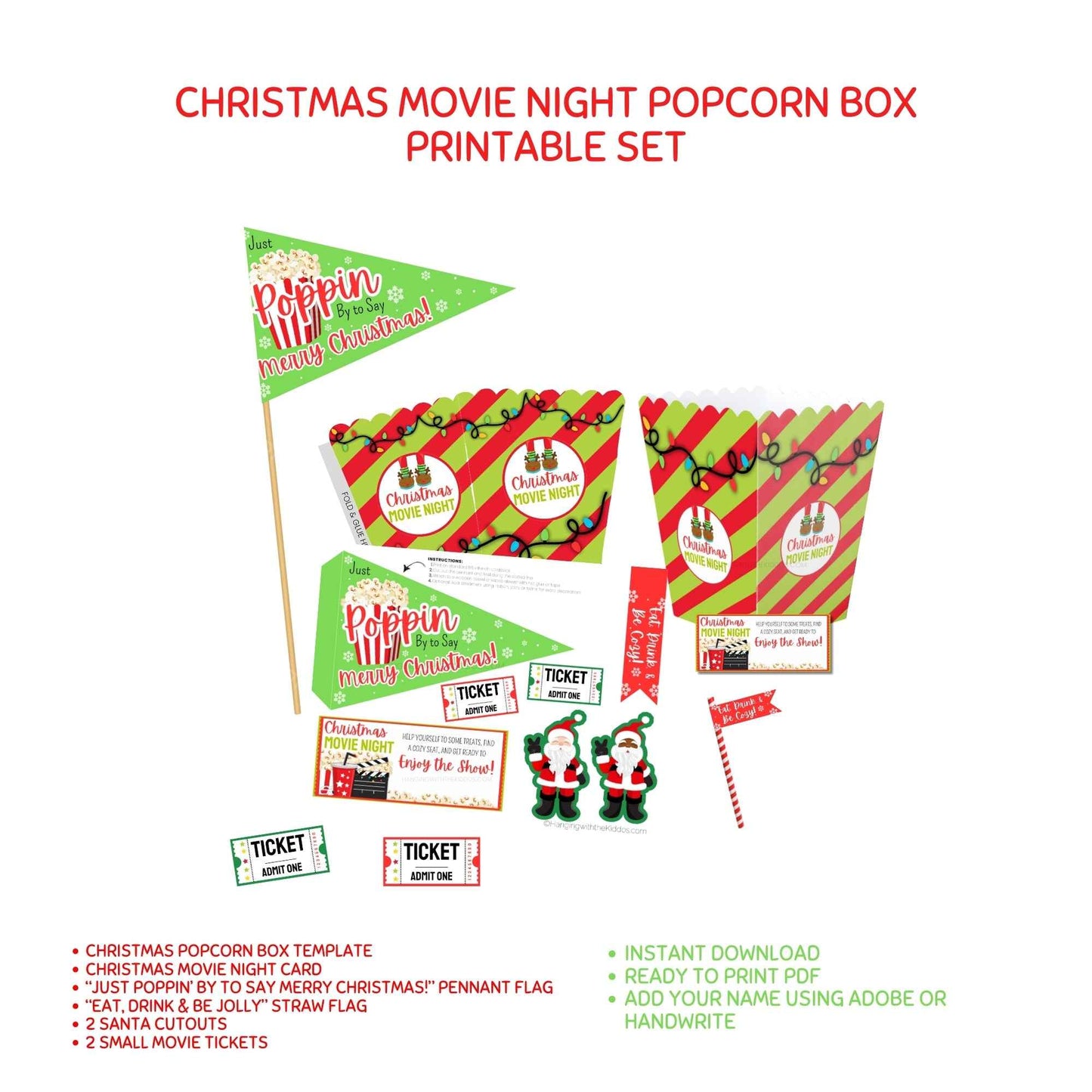 Christmas Movie Night Popcorn Box Printable Set Hanging with the Kiddos