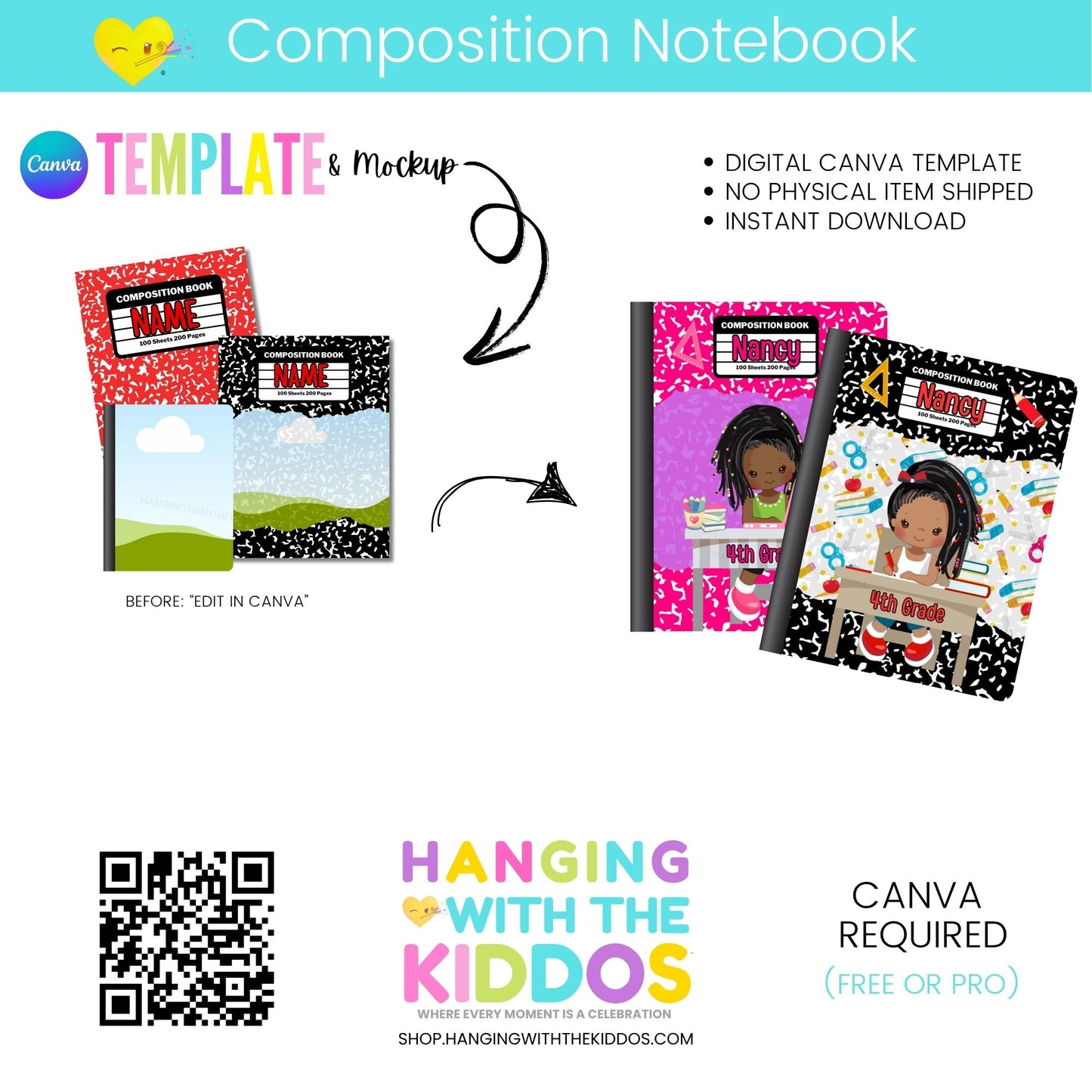Composition Notebook Canva Template + Mockup