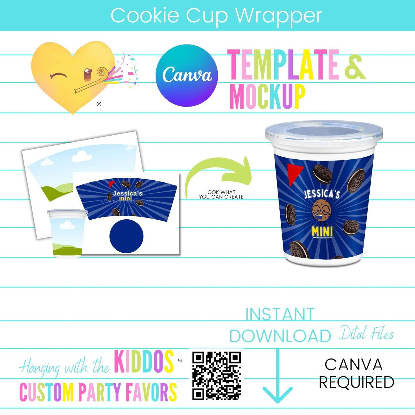 Cookie Cup Wrapper – Editable Canva Template & Mockup Hanging with the Kiddos