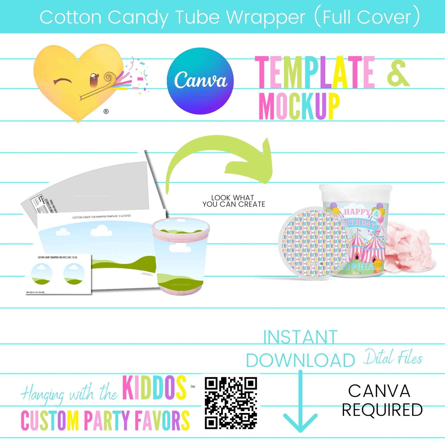 Cotton Candy Tub Wrapper Template and Mockup 2 oz Hanging with the Kiddos