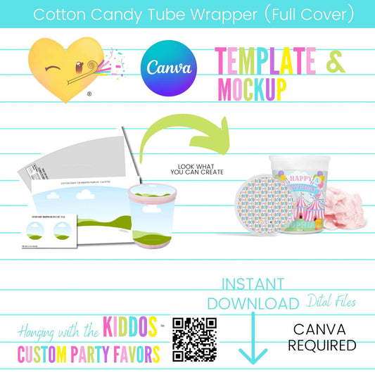 Cotton Candy Tub Wrapper Template and Mockup 2 oz Hanging with the Kiddos