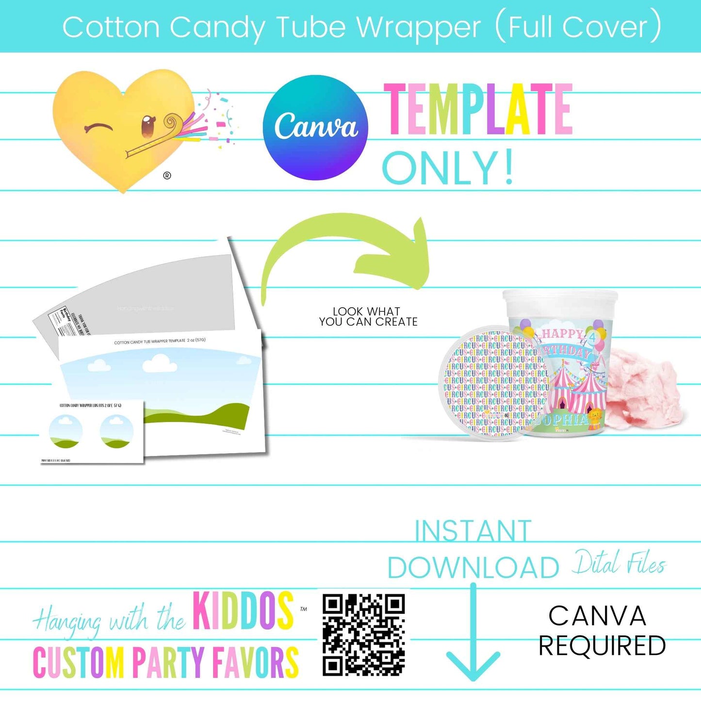 Cotton Candy Tub Wrapper Template 2 oz