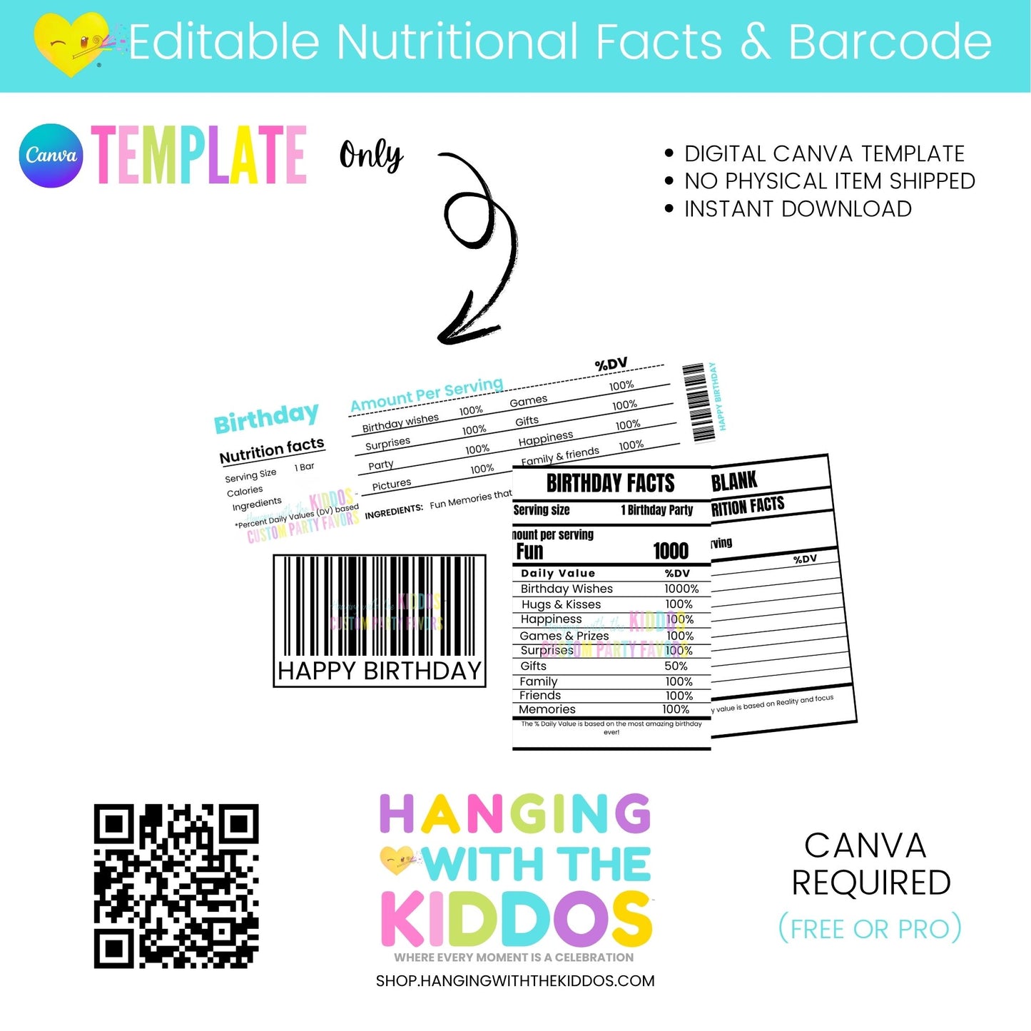 Nutrition Facts Label Template Canva | Editable + Barcode