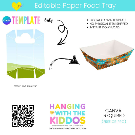 Editable Paper Food Tray Template | DIY Printable Party Favor | Canva featuring digital template design.