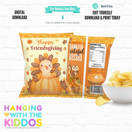 Thanksgiving Chip Bag Template - Personalized Party Favor Hanging with the Kiddos