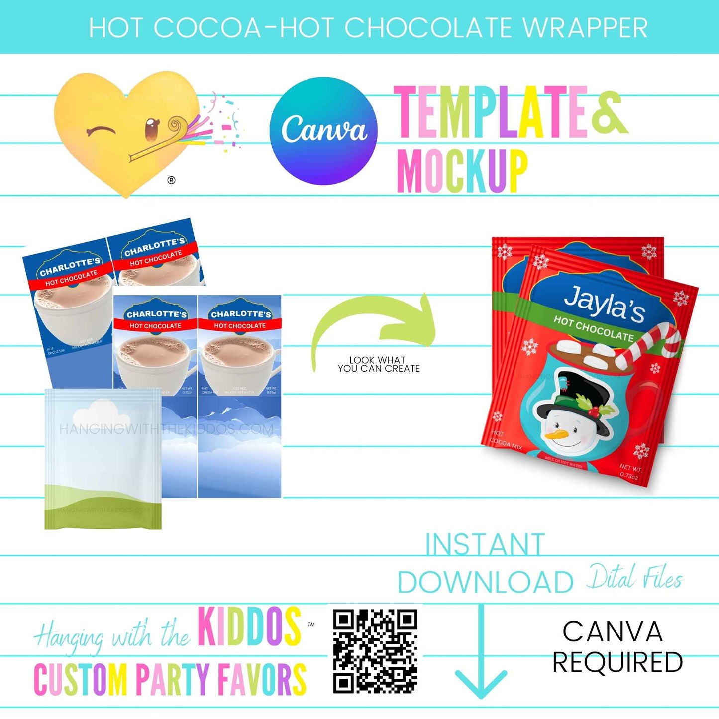 Hot Cocoa Mix Wrapper Template with Mockup Hanging with the Kiddos