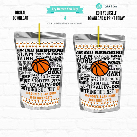 Customizable Basketball Juice Pouch Labels - Digital Download