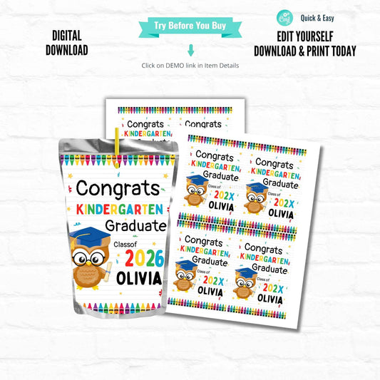 Personalized Graduation Juice Pouch Labels | Editable DIY Party Favor Hanging with the Kiddos