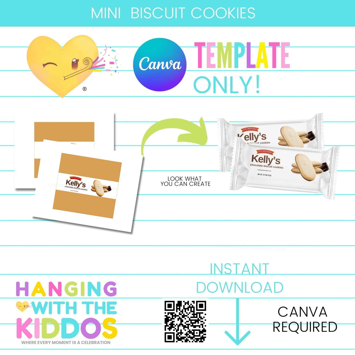 Mini Biscuit Cookies Wrapper Template | Editable Canva Design Hanging with the Kiddos