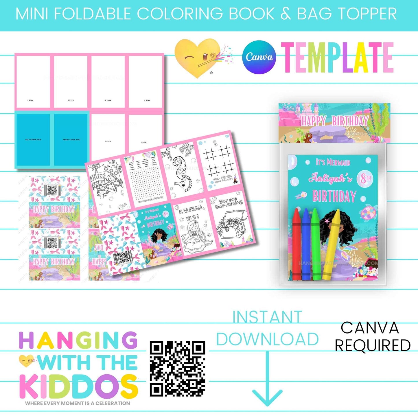 Mini Coloring Book Template - Design & Print | Customize Easily. Foldable template for DIY birthday party favors with editable Canva design.