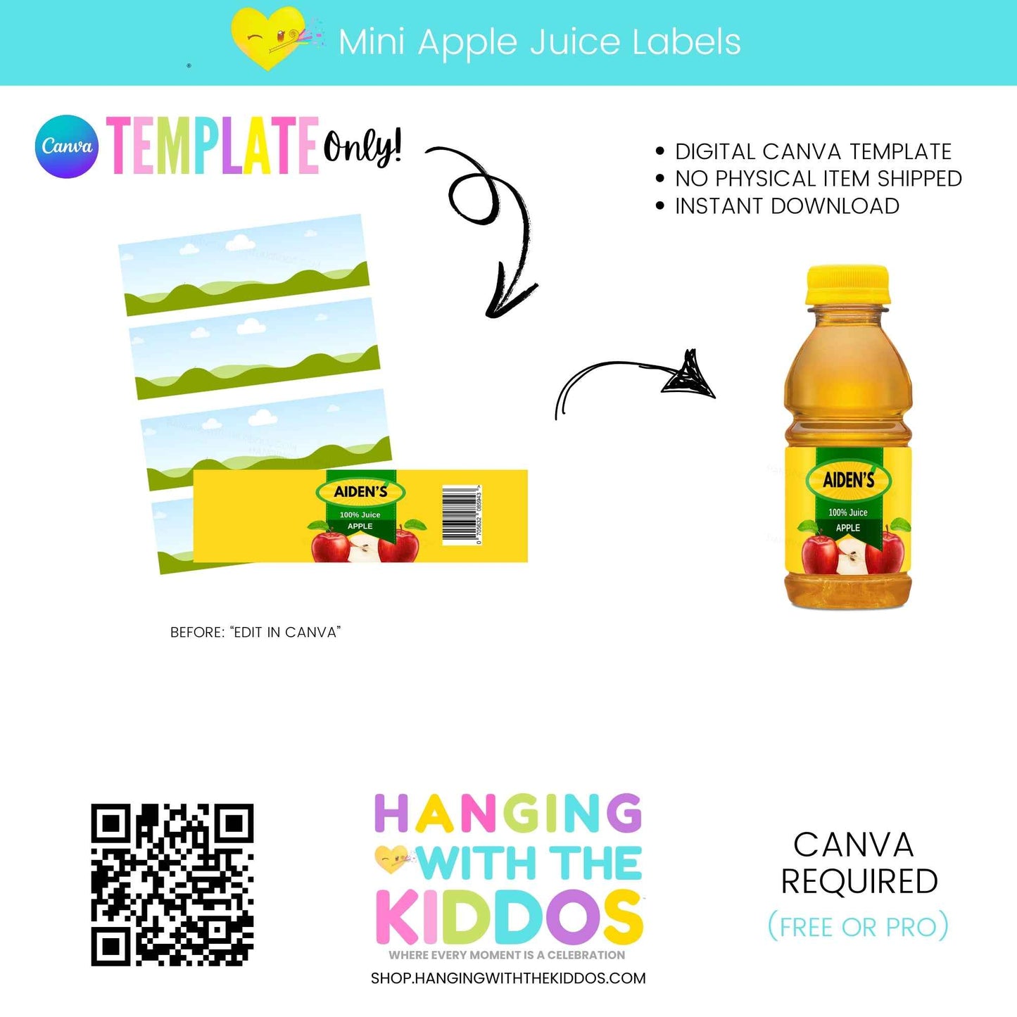 Editable Apple Juice Bottle Label – Canva Template for 8 oz Mini Bottles