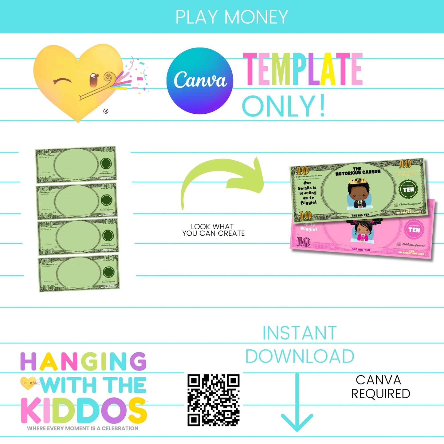 Customizable Play Money Template Hanging with the Kiddos