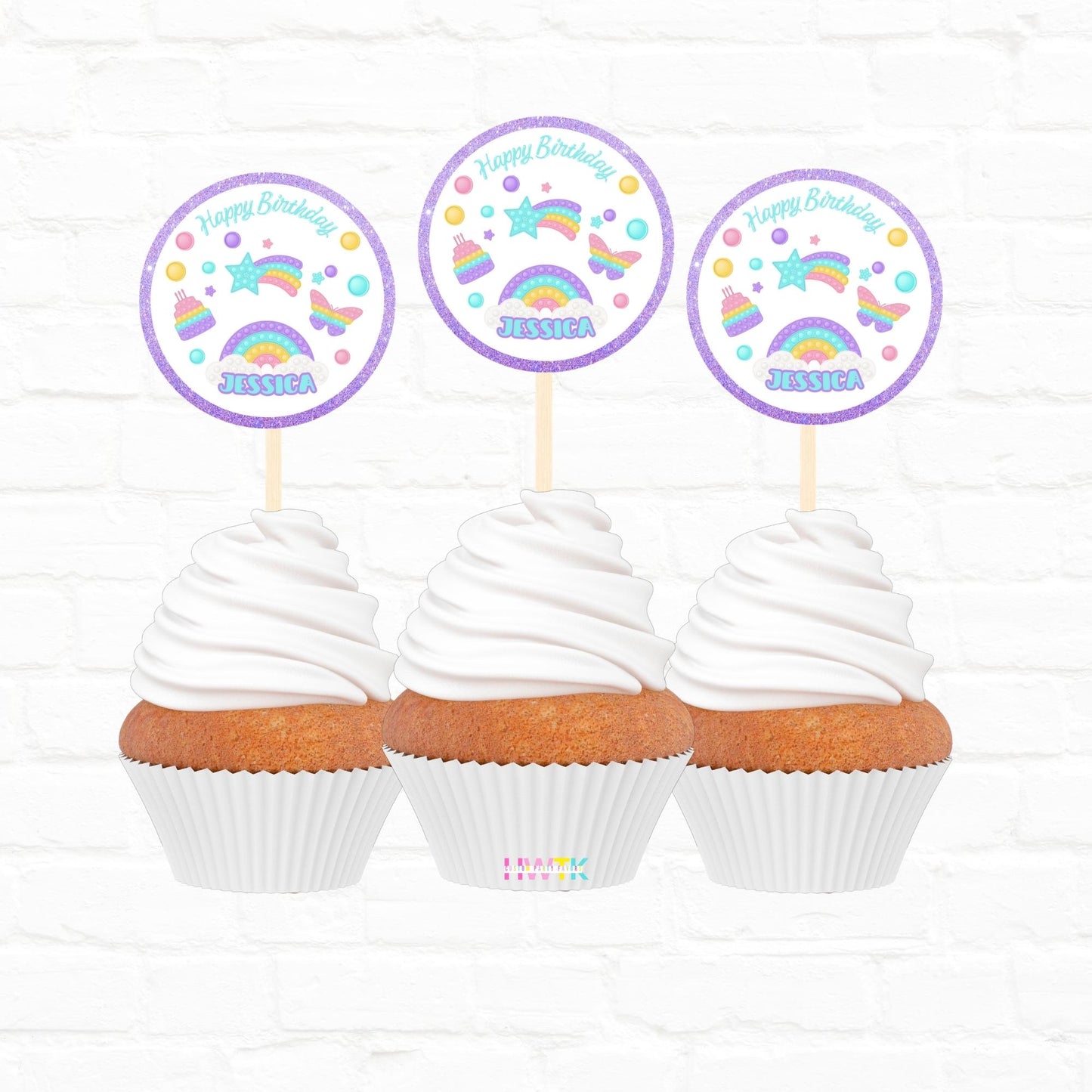 Pop it Party Personalized Cupcake Toppers 12pc