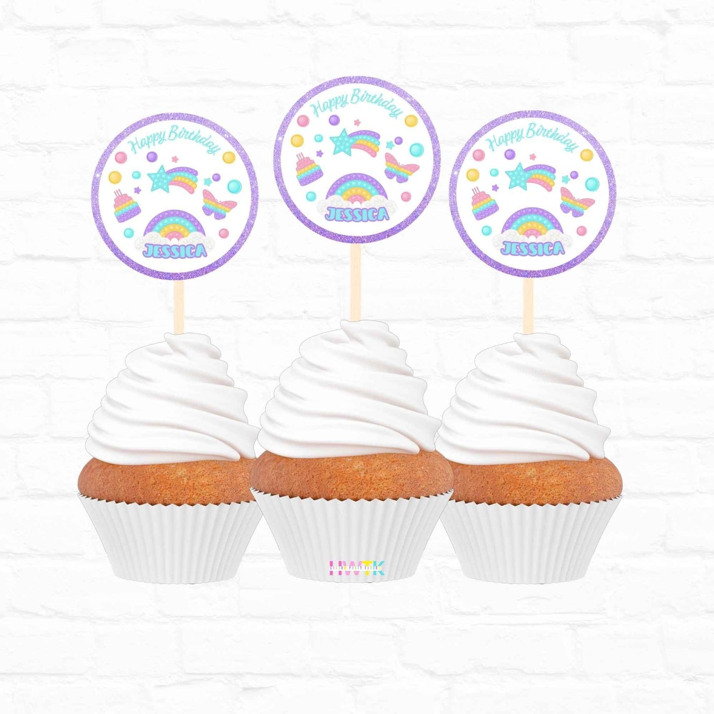 Pop it Party Personalized Cupcake Toppers 12pc Hanging with the Kiddos