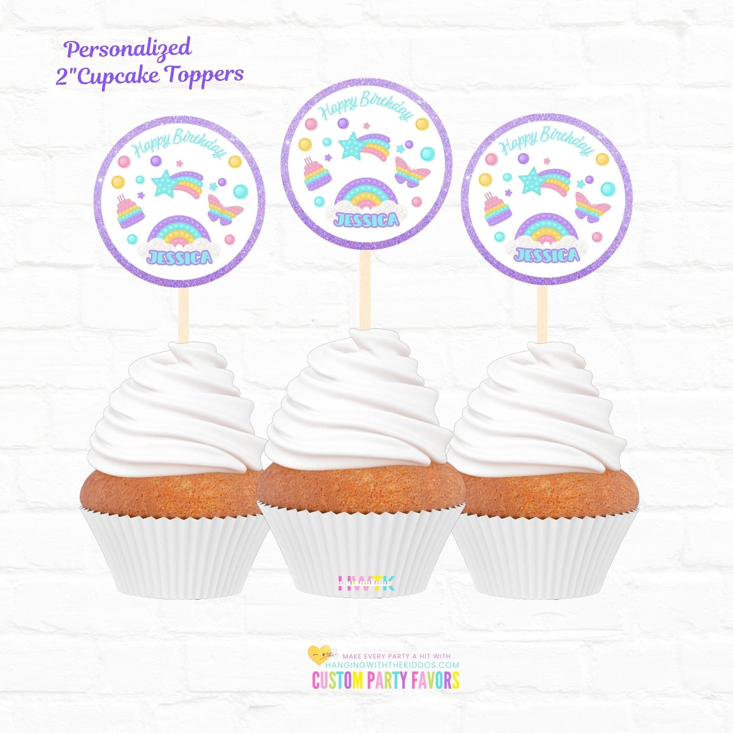 Pop it Party Personalized Cupcake Toppers 12pc