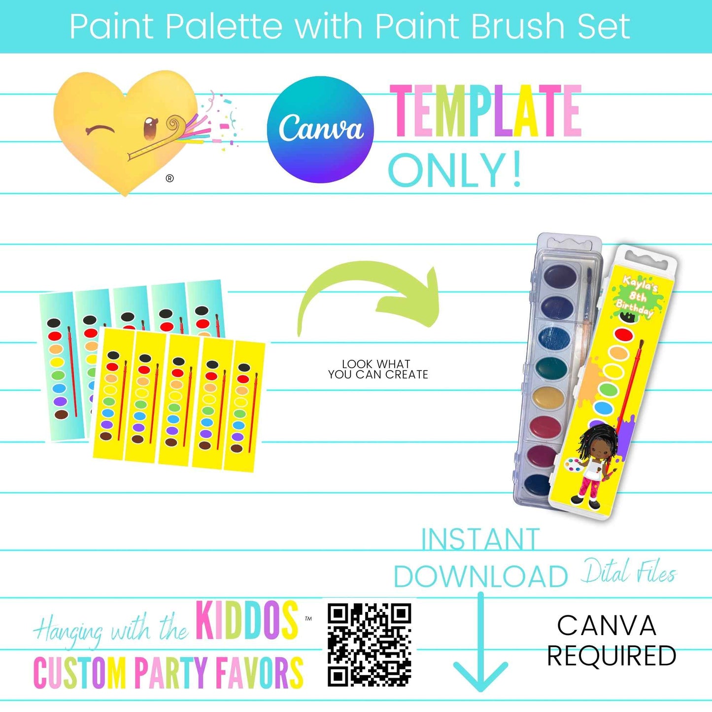 Custom Paint Palette Labels - Watercolor Paint Set Template Hanging with the Kiddos
