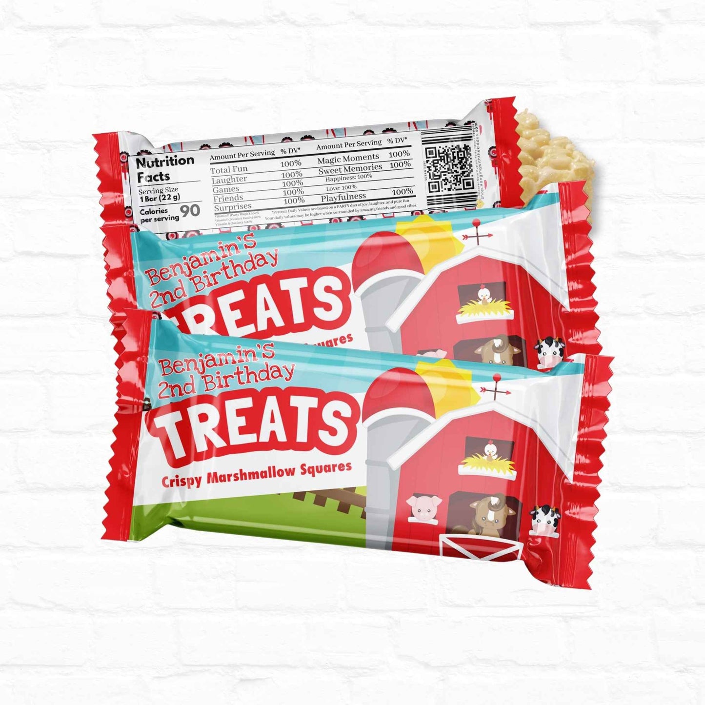Barnyard Farm Birthday Personalized Rice Krispy Treats Wrappers|Printable File